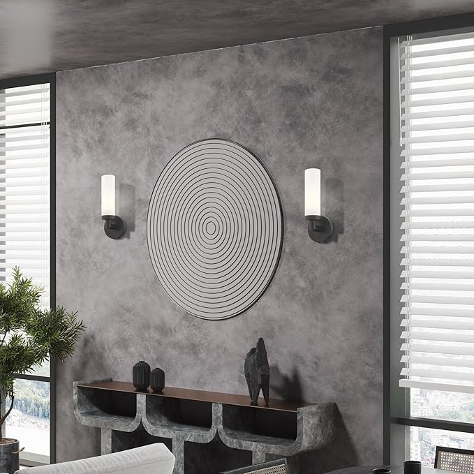 Livex Lighting 10103-04 Aero Collection ADA 1-Light Wall Sconce Light with Satin Opal White Glass Cylinder Shade, Black, 4.25 x 11