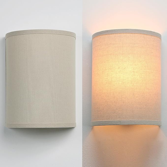 Wall Sconce Lighting Linen Fabric Decor, Industrial Vintage Night Light Wall Lamp Fixture with Fabric Shade for Bedroom Living Room Hallway Corridor