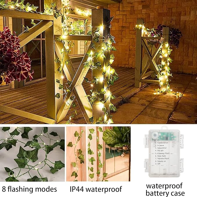 Vine with Fairy Lights, 33ft 100 LEDs Ivy Vine Lights Battery Operated Indoor String Lights, Artifical Garland Leaf Fairy Light Wall Wedding Garden Dorm Bedroom Decor