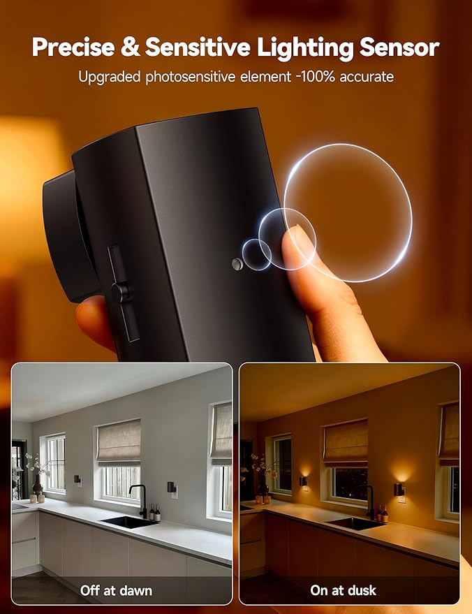 Brightown 2 Pack Black White Night Lights Plug into Wall, Modern Night Light with Rotating Plug, Dusk to Dawn Sensor, 0-100LM Stepless Dimming Aora Night Light for Hallway Bedroom Bathroom,Amber