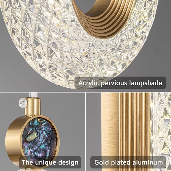 Pendant Lighting for Kitchen Island LED Dimmable Modern Gold Pendant Lights for Bedroom Hallway Entryway Kitchen Island Light Fixtures (5-Light)