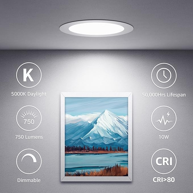 Lepro 12 Pack 4 inch Canless LED Recessed Light Ultra-Thin, Dimmable Downlight 5000 Kelvin Daylight with Junction Box, 750 Lumen High Brightness 10 watt Eqv. 80 watt 50,000 Hours Lifespan