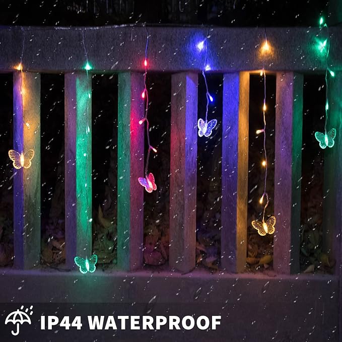 Butterfly Solar Lights Outdoor 13ft LED Fairy Curtain Light with Remote, USB Rechargable Waterproof Solar Firefly Lights Butterfly Decor for Garden Patio Fence Balcony Yard Tent Easter (Multicolor)