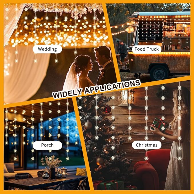Snowflake Curtain Lights, Warm White Window Lights 70 Snowflakes Hanging Light with Remote Fairy Led Twinkle String Lights Home Bedroom Wall Décor for Christmas, Wedding, Party, Birthday
