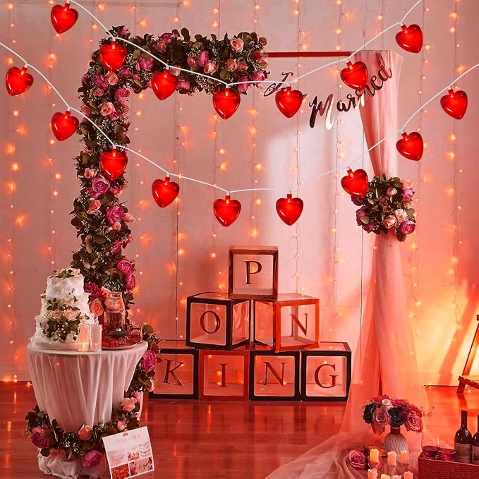 PASUTO Red Heart String Lights, 8.5Ft Valentines Day Decorations Light with 10 LED Red Heart Lights, Connectable Romantic Fairy Light for Wedding Valentine's Day Anniversary Indoor Party Decor