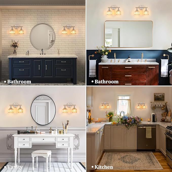 Shenmoyl Bathroom Light Fixtures, 2-Light Vanity wall Light Over Mirror with Amber Tulip Glass Shade for Bedroom Living Room (Bulb Not Included), Satin Nickel