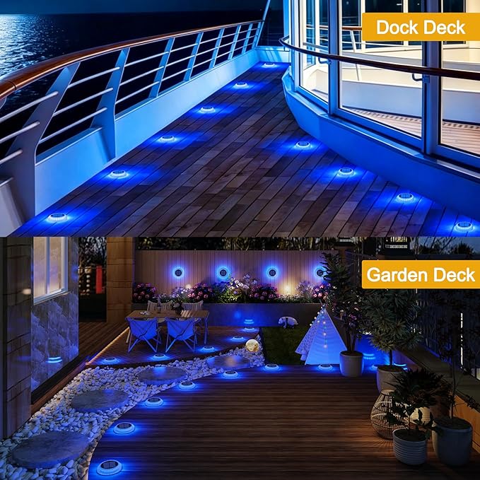 Honalia Blue Solar Driveway Lights Outdoor, 4 Pack Solar Dock Deck Lights Waterproof, Deck Lights Solar Powered for Outside, Stick on Solar Lights for Stair, Patio, Pathway, Walkway, Sidewalk, Step