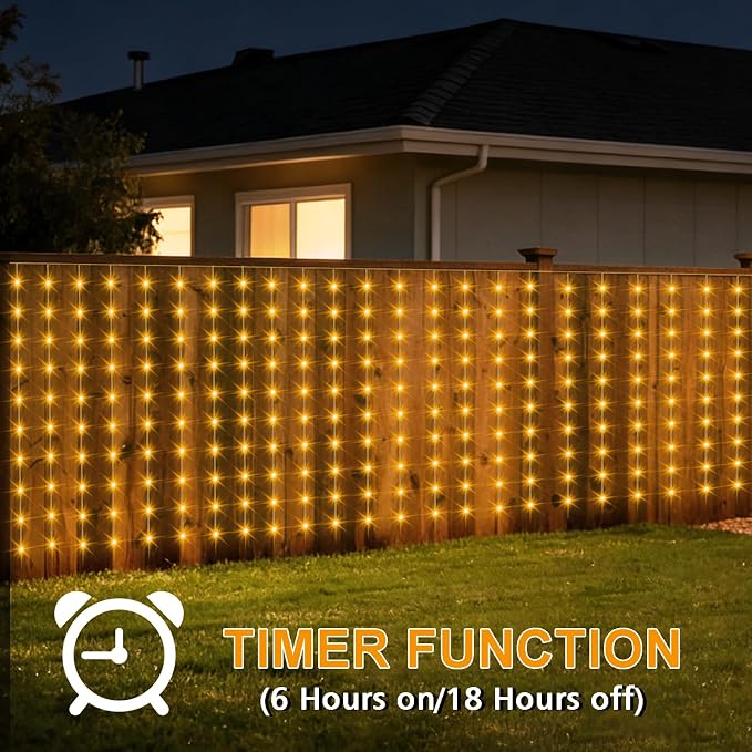 DBFAIRY Solar Curtain Lights 300 LED Outdoor Curtain Lights Waterproof | 19.6ft x 3.9ft Solar Twinkle Curtain Lights Remote Timer Dimmable for Garden Party Wedding Decór, Warm White