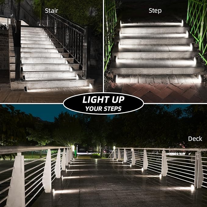 NIORSUN Solar Stair Lights,Cool White Outdoor Step Lights IP67 Waterproof Auto On Off, Outdoor Stair Lights for Steps,Stair,Patio,Yard,Porch,Front Door,Sidewalk,Deck Decor（Brown, 24 Pack）