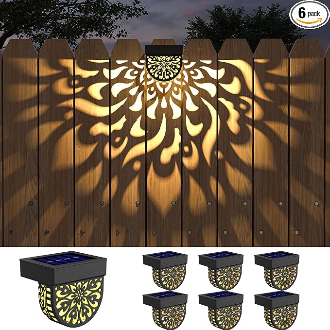 6 Pack Solar Fence Lights Wall lihgts Outdoor Decorations Solar Powered Step Deck Lights Warm Yellow Light Waterproof Decorative Lighting for Garden, Front Door, Backyard