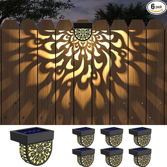 6 Pack Solar Fence Lights Wall lihgts Outdoor Decorations Solar Powered Step Deck Lights Warm Yellow Light Waterproof Decorative Lighting for Garden, Front Door, Backyard