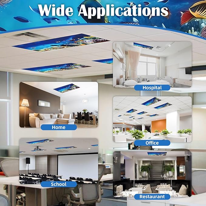 ANGSYLTH 8 Pcs Fluorescent Light Covers - 4 x 2 Feet Covers for Ceiling Lights, 8 x 10 Magnetic Light Filters for Classroom, Office, Hospitals