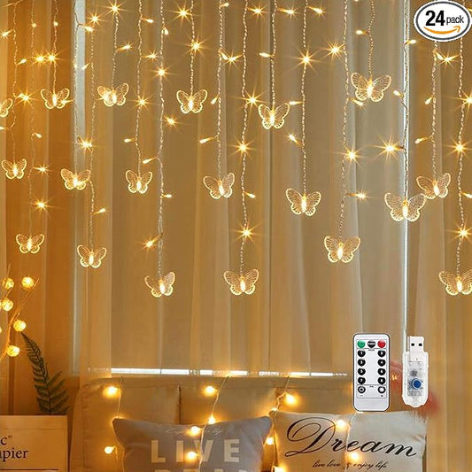 Butterfly Curtain Fairy String Lights, 120LED 8 Modes USB Powered Timer Firefly Twinkle Light with Romote, 14.7FT Copper Wire Hanging Decoration for Room, Wedding, Bedroom, Party, Christmas Decor