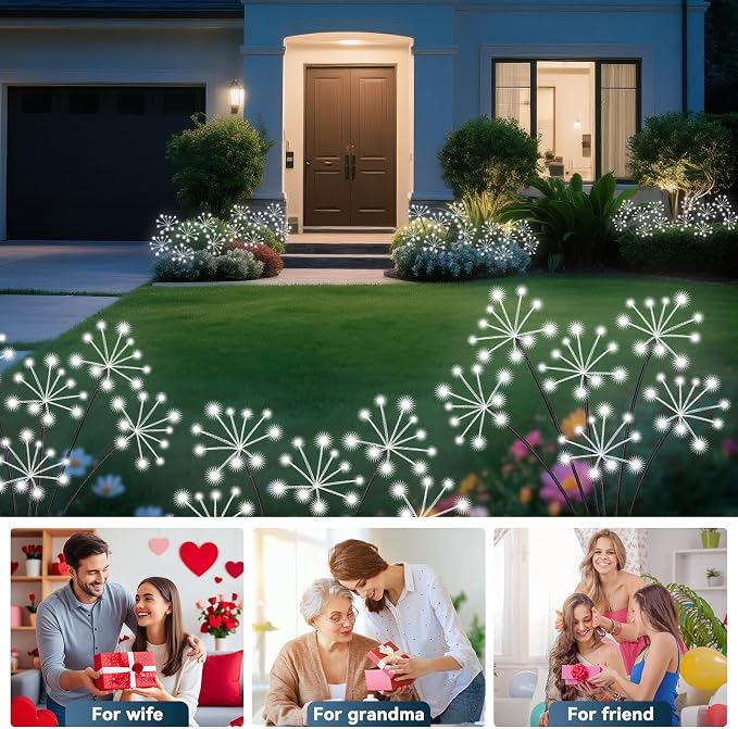 Slyuexu Solar Garden Lights 2 Pack Waterproof Swaying Starburst Light Solar Outdoor Lights for Yard Patio Walkway Pathway Party Wedding Decoration, Unique Gifts for Women, White