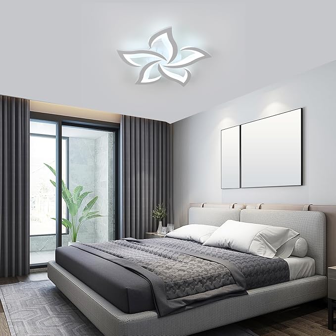 5-Petal Flower LED Ceiling Light Fixture, 23.6 inch 6500K Cool White Modern LED Flush Mount Ceiling Lights, White Acrylic Ceiling Lamp for Living Room Bedroom Dinning Room Kitchen