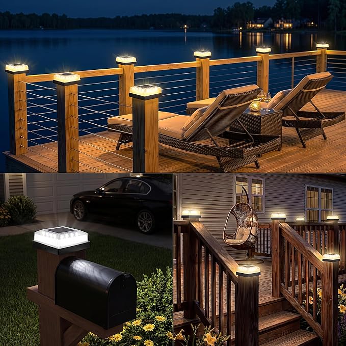Brightever 3.5x3.5 4x4 Solar Post Cap Light Outdoor, 12-Pack Fence Post Solar Lights for Wooden/Vinyl Posts, 3 Lighting Modes, Solar Powered Waterproof Deck Post Lights for Garden Patio, Black