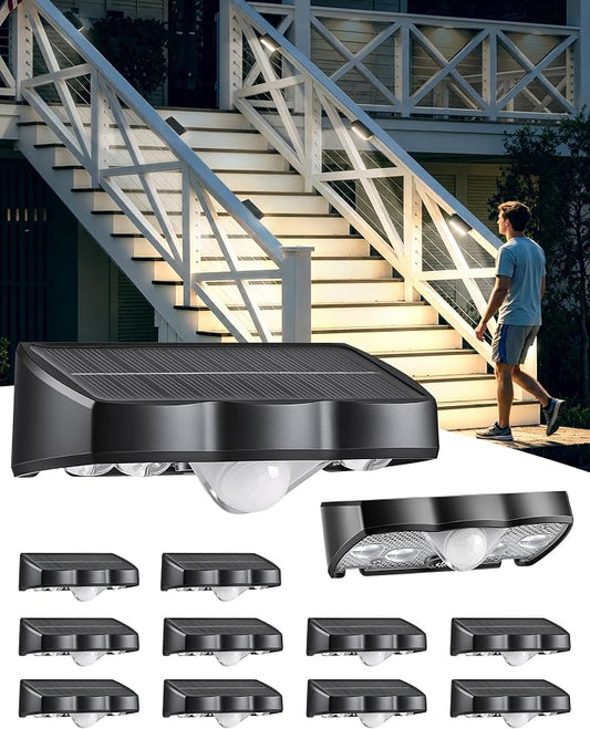 Homecoming Welcome Solar Fence Lights, Motion Sensor 3 Modes, 12 Pack | 4 LED Fence Lights Solar Powered Outdoor Waterproof, Dusk to Dawn Security Wall Light for Garden Patio Yard Railing Pool Wall