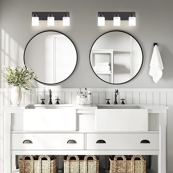 Espird Bathroom Vanity Light, 3 Light Matte Black Vanity Light with White Matte Glass Shade, 22in Farmhouse Wall Light, Lighting Fixtures Over Mirror for Bathroom/Living Room