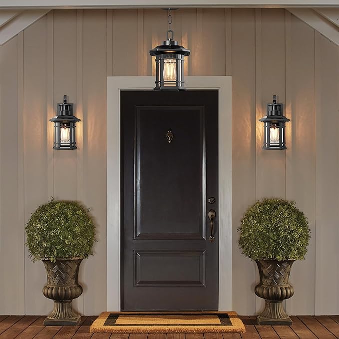 WIHTU Dusk to Dawn Outdoor Pendant Lights for Porch,Anti-Rust Aluminum Exterior Hanging Light Fixture with Adjustable Chain,Farmhouse Chandelier Ceiling Light for Entryway Garden Patio(Bulb Included)