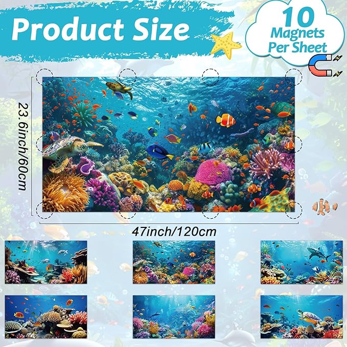 Wiooffen 6 Pcs Fluorescent Light Covers with 60 Magnets Decorative for Classroom Ceiling Light 4 x 2 Feet Magnetic Light Covers Filter Easy Install for Office Hospitals & Home (Ocean)