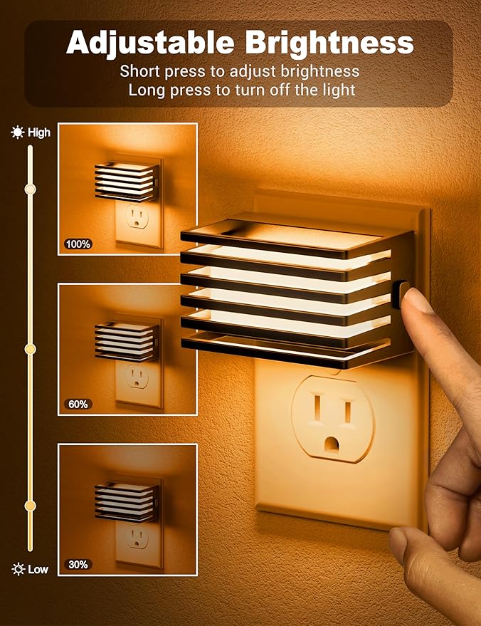 JandCase Amber Night Light, [2 Pack] Night Lights Plug into Wall with Dusk to Dawn Sensor, Dimmable Plug in Night Light, Adjustable Brightness, Amber Nightlight for Bedroom Bathroom Hallway