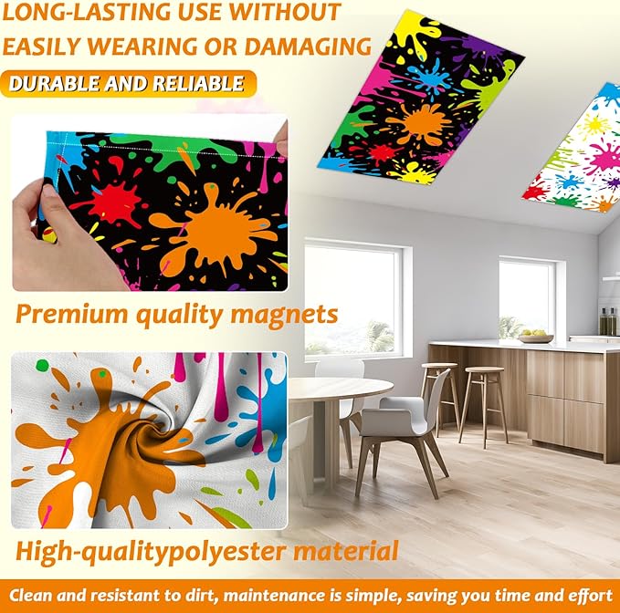 6 Pcs Fluorescent Light Covers with 60 Magnets Decorative for Classroom Ceiling Light 4 x 2 Feet Magnetic Lights Covers Filter Easy Install for Office Hospitals & Home Drop Ceiling Supplies (Painting)