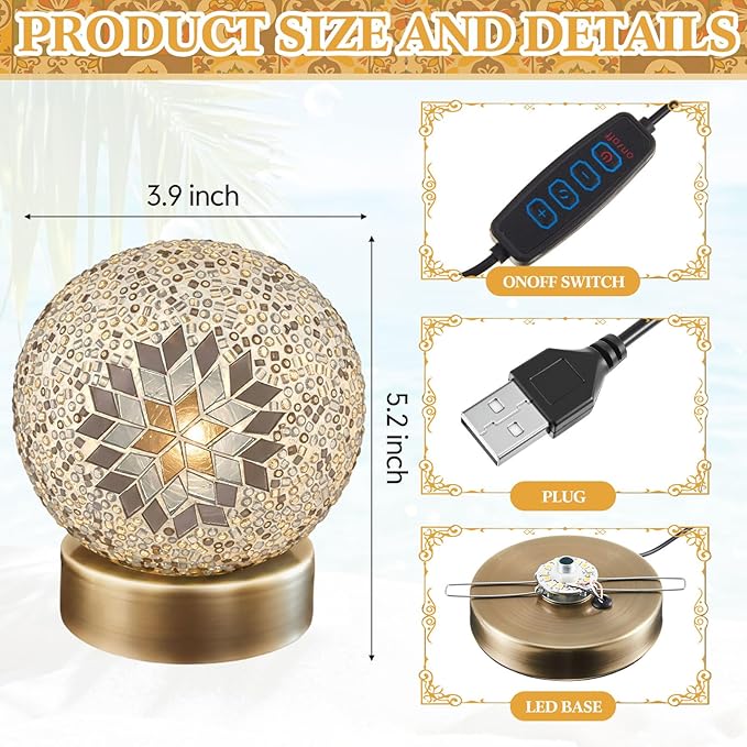 Baquler Turkish Mosaic Lamp Kit DIY Stained Glass Decorative Table Bedside Night Light Tabletop Bohemian Moroccan Lamp Craft Kit for Living Room Decorations (White)