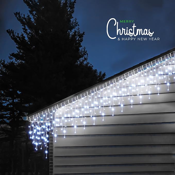 WBao Christmas Lights Outdoor, 432 LED 33FT Icicle Lights with 81 Drops, Remote Control, 3 Timer Settings, 8 Modes, Waterproof, Connectable Fairy Lights for Wedding, Holiday Eaves Decor, Cool White