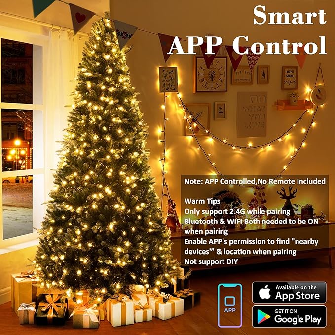 BrizLabs Color Changing Smart Christmas Lights, 98ft 300 LED App & Voice Control Christmas String Lights, Warm White Multicolor Mini Light, Dimmable Xmas Light Music Sync for Holiday Party Tree Decor