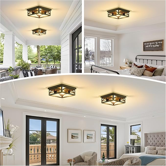 Flush Mount Ceiling Light, Farmhouse Ceiling Light Fixture for Hallway Kitchen, Outdoor Porch Ceiling Light Flush Mount, Bedroom Lights for Ceiling, Dark Olive, 1 Pack(Bulbs Not Included)