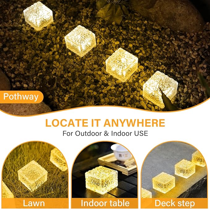 JKIMK Solar Brick Lights - Outdoor Waterproof Patio & Garden Decor (3 Packs) for Patio, Yard, Walkway, Pathway