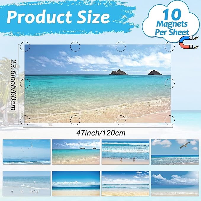 8 Pcs Fluorescent Light Covers with 80 Magnets Decorative for Classroom Ceiling Light 4 x 2 Feet Magnetic Light Covers Filter Easy Install for Office Hospitals & Home Drop Ceiling Supplies (Beach)