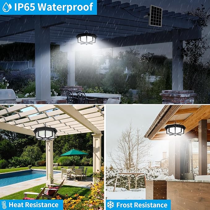 Solar Shed Lights Indoor Outdoor, Aqonsie 288LED Solar Powered Motion Sensor Pendant Light Daytime Available, Solar Indoor Light with 5 Lighting Modes & Remote for Shed Gazebo Barn Garage Home, 2 Pack