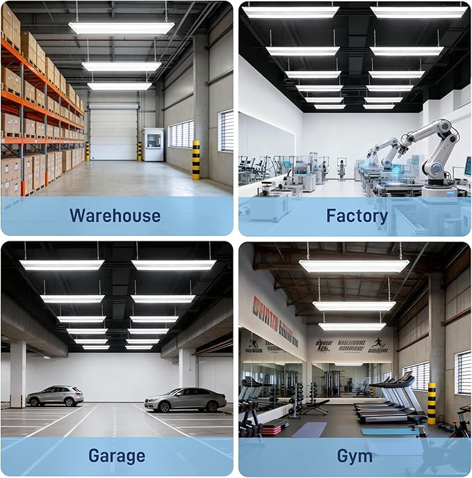 hykolity 4 Pack 2FT 150W LED Linear High Bay Shop Light, 20250lm 135LM/W, 120-277V, 0-10V Dimmable, 5000K Daylight Hanging Light for Warehouse Workshops, UL Listed