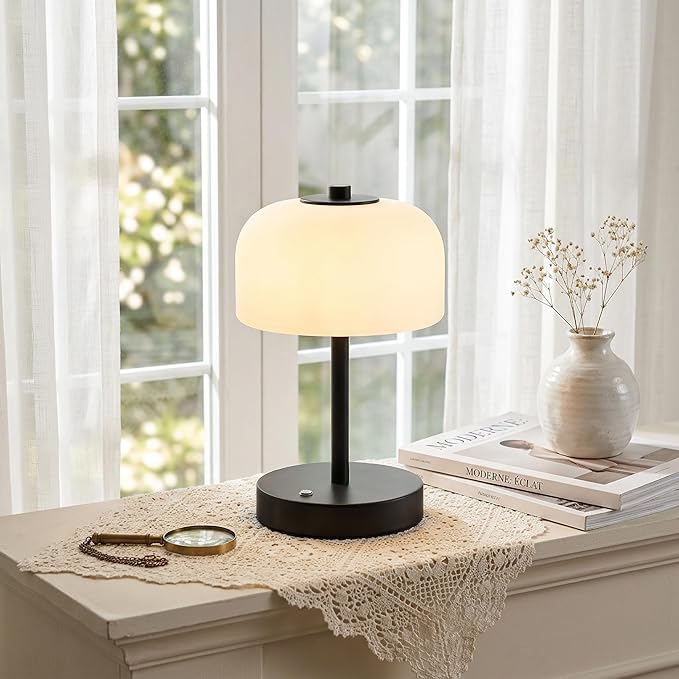 Oneach 9" Touch Control Black Table Lamp with USB A+C Charging Ports, Dimmable LED Bedside Lamp with 3 Color Temperatures, Small Modern Table Lamps for Bedroom Nightstand Living Room