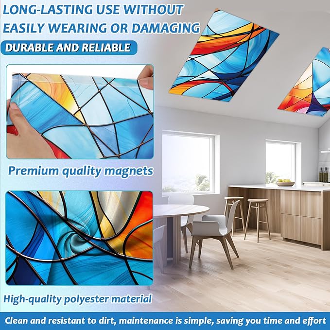 8 Pack Fluorescent Light Covers with 80 Magnets Decorative for Classroom Ceiling Light 4 x 2 Ft Magnetic Light Covers Filter Easy Install for Office School Hospitals Drop Ceiling Supplies(Blue Glass)