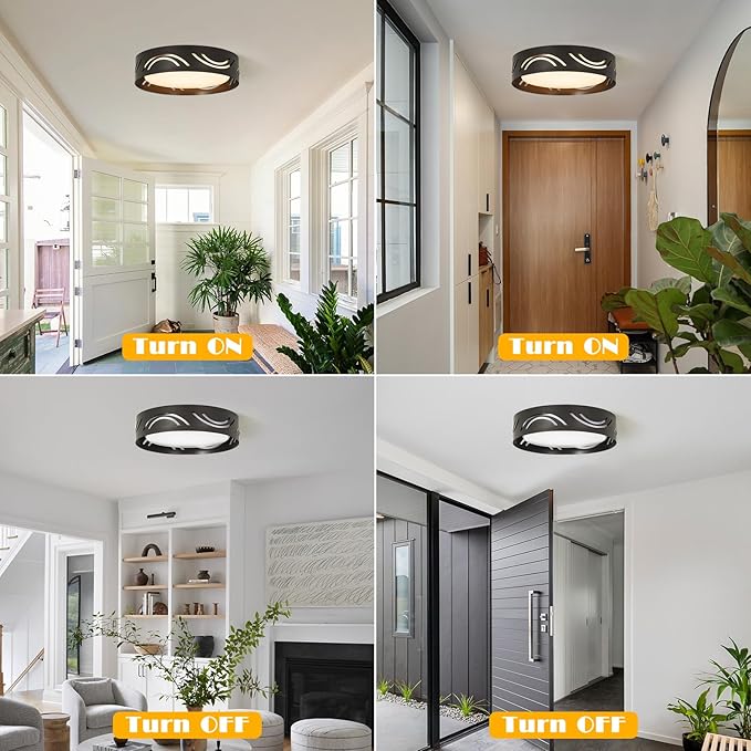 Modern Dimmable LED Flush Mount Ceiling Light with Remote, 2400LM 2700K-6500K Adjustable 12 Inch Bedroom Ceiling Light with Night Light for Kitchen Hallway Bathroom Living Room (Black, Arc