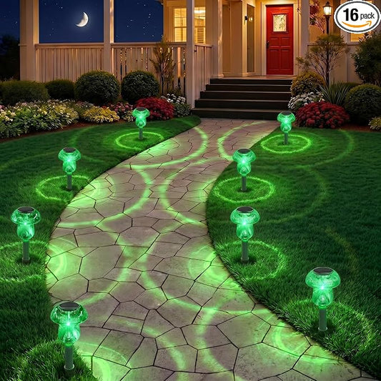Benany Solar Lights Outdoor, St Patricks Day 16 Pack Mushroom Landscape Lights Waterproof, Solar Powered LED Lighting for Garden Yard Path Pathway Lawn Walkway Driveway Backyard Decor (Green)