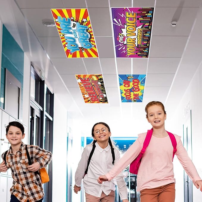 Wiooffen 8 Pcs Fluorescent Light Covers with 80 Magnets Decorative for Classroom Ceiling Lights 4 x 2 Feet Magnetic Light Cover Filter Easy Install for Office Hospital Home Ceiling Supplies (Hero)