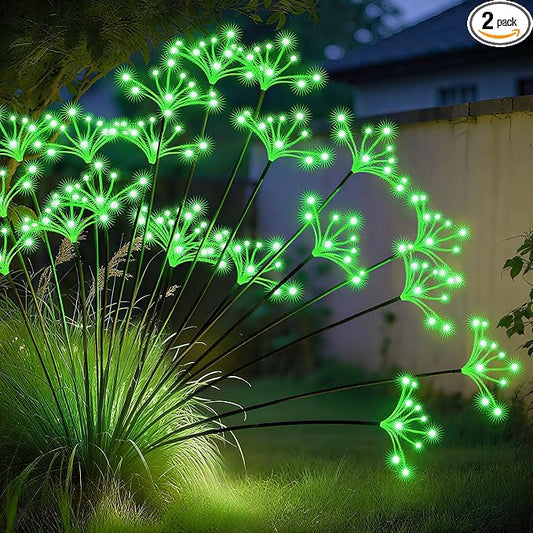 JJGoo Solar Garden Lights, New Upgraded 2 Pack Solar Swaying Starburst Light, Waterproof Fireworks Outdoor Lights, Yard Patio Pathway Decoration, Green