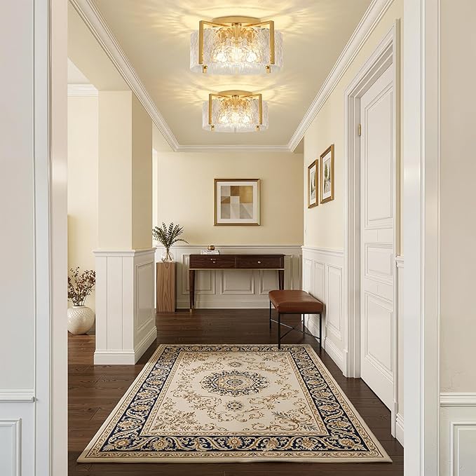 16'' Modern Gold Semi Flush Mount Ceiling Light, 4-Light Glass Drum Light Fixtures, Ceiling Lights for Hallway Entryway Bedroom Kitchen Canteen Bedroom Laundry Room Lighting Fixture Bulbs not Included