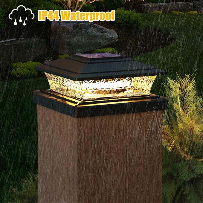 APONUO Solar Post Lights Outdoor, 2 Lighting Modes 16 LEDs Solar Post Cap Lights for 4x4 5x5 6x6 Vinyl Wooden Posts Waterproof Fence Post Lights Solar Powered for Deck/Fence/Porch (Black,12 Pack)