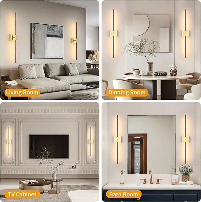 Morauroral 30″ Walnut Battery Operated Wall Sconces with Remote Control, Rechargeable Wall Sconces Set of 2, LED Sconces Wall Lighting, Wireless Wall Lights for Bedroom, Living Room, Background Wall