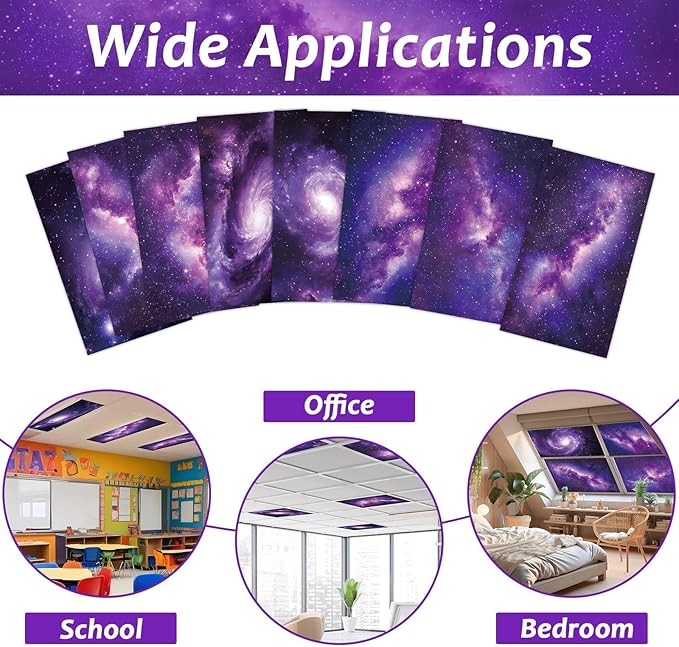 8 Pcs Fluorescent Light Covers with 80 Magnets Decorative for Classroom Ceiling Light 4 x 2 Feet Magnetic Light Cover Filter Easy Install for Office Hospitals & Home Drop Ceiling Supplies (Purple sky)