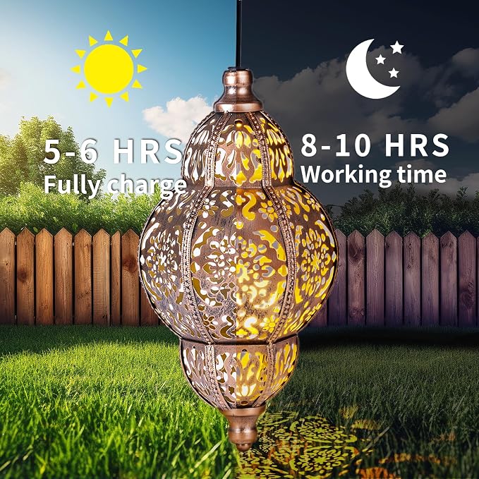 Solar Lanterns,Outdoor Garden Decor Solar Lantern Metal Moroccan Chandelier Gardening Decorative,Outside Hanging Lights Christmas Decorations for Gazebo Patio Yard Tree Ornaments Mother’s Day Gifts