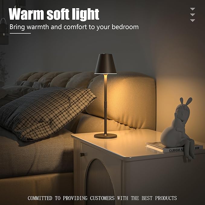 Timjorman 2-Pack Cordless Table Lamps - 5000mAh Rechargeable Battery Operated Desk Lamp, 3-Level Dimmable LED Night Light for Bedroom, Dining, Restaurant - Metal Design(Khaki-2Pack)