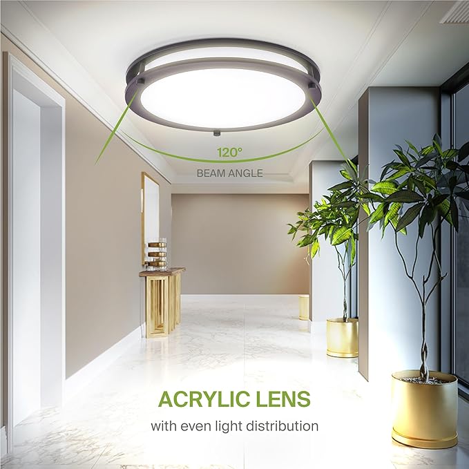 ASD LED 16" Round Flush Mount Lighting, Close to Ceiling Light Fixture | 3CCT, Dimmable, Energy Star, ETL Listed | 24W 1854LM 3000-5000K 120V | Low Profile Double Ring Lamp | Dark Bronze