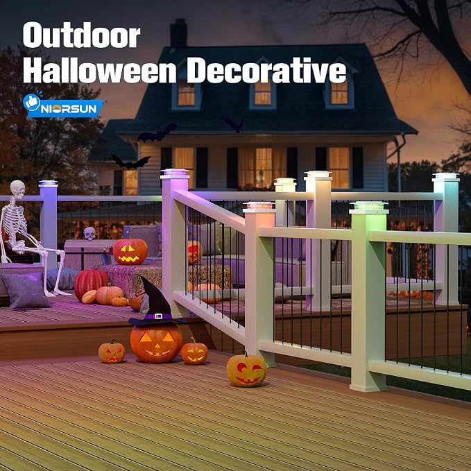 NIORSUN Solar Post Cap Lights Outdoor Waterproof, 4x4 Post Solar Lights RGB Color Changing, Fence Posts Solars Light for Deck Patio Garden Deco, 4x4 Posts Caps Wood Vinyl, 5x5 Vinyl, 24 Pack (White)