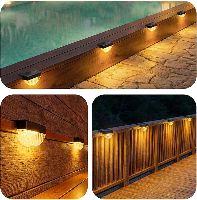 VOLISUN 12 Pack Solar Deck Lights Outdoor, Warm White LED Solar Step Lights for Outside, Waterproof Fence Light for Patio, Deck, Stairs, Yard, Pool and Porch (Black)