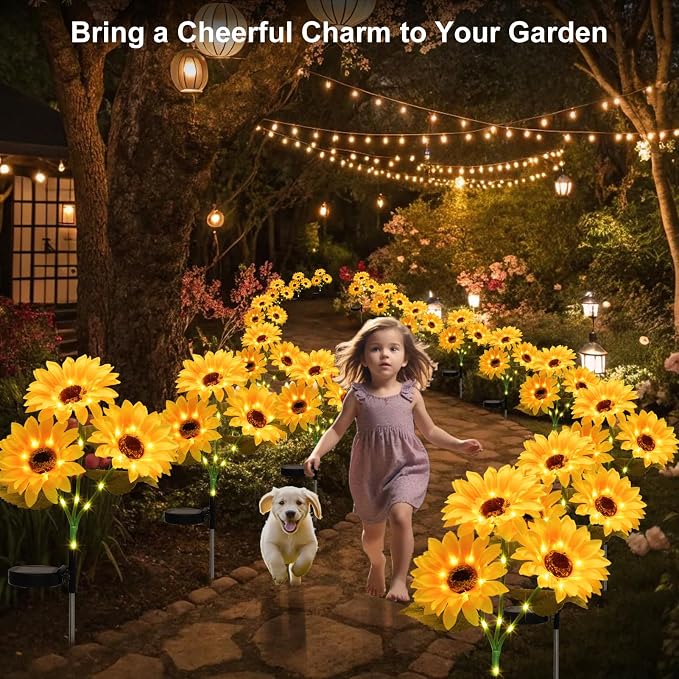 4Pack Sunflower Solar Lights Outdoor Waterproof Stake Light for Pathway | 12 Bigger Sunflower,Auto ON/Off,Garden Decorative Lights for Lawn Landscape Birthday Gifts for Mom Women